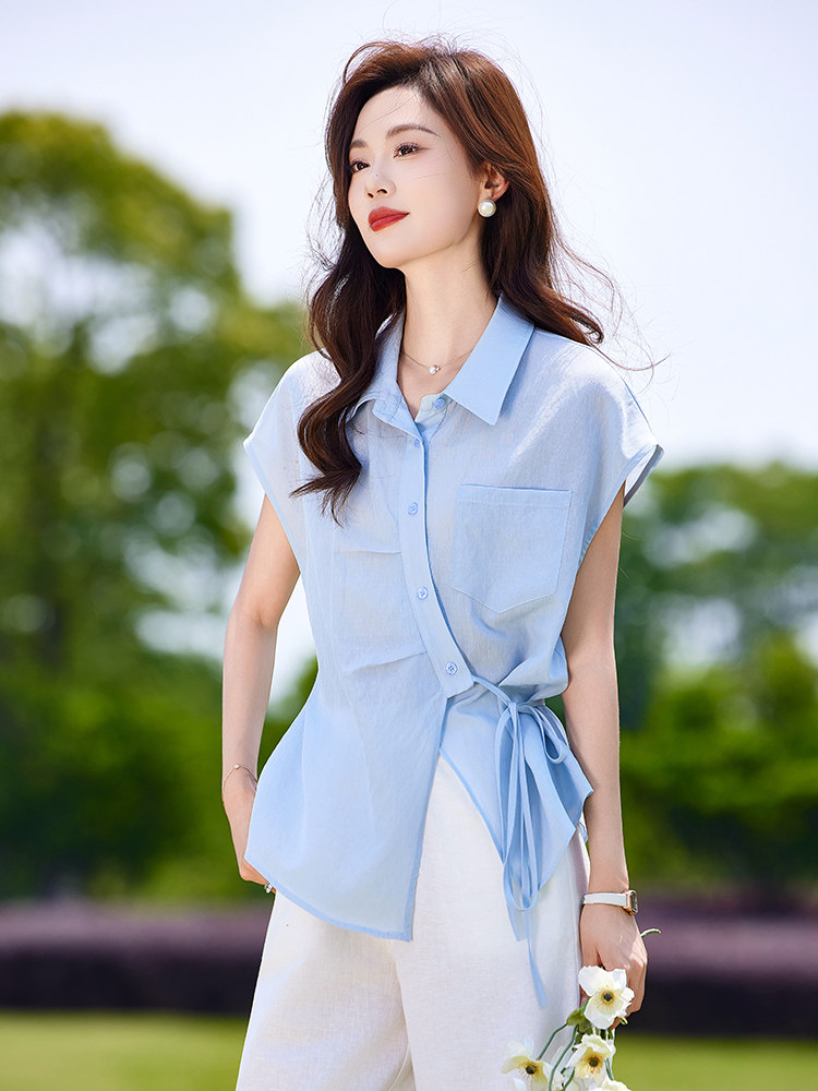 时尚休闲女夏季薄款2025新款高级感减龄短袖衬衫阔腿裤,女装衬衫,靓衣阁