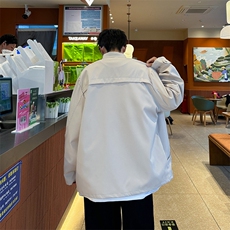 美式复古春秋设计感拼接裁剪廓形夹克立领外套男休闲痞帅港风上衣，男装夹克，星座410-7
