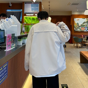 美式复古春秋设计感拼接裁剪廓形夹克立领外套男休闲痞帅港风上衣图片