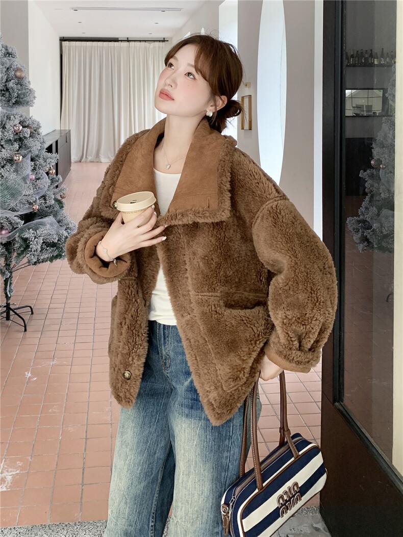 复古两面穿羊羔毛外套女2025冬季新款皮毛一体8060-P205-K295,女装羊羔毛/颗粒绒,浙宝115