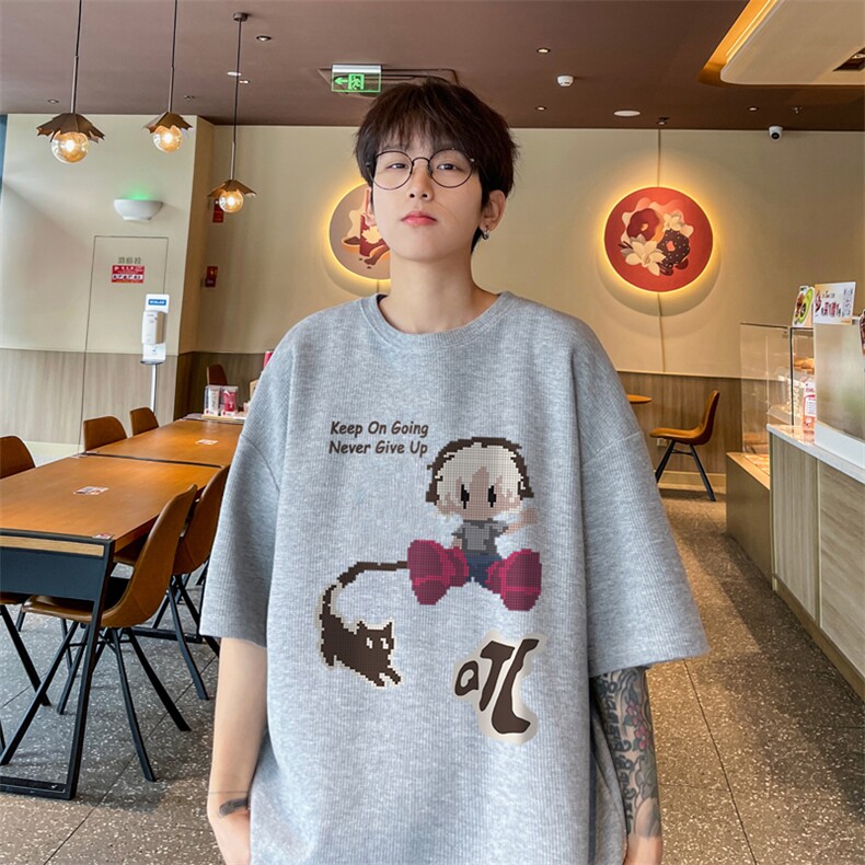 量大优！ 供视频！港风 华夫格短袖T恤半袖男HT160-特P18图片