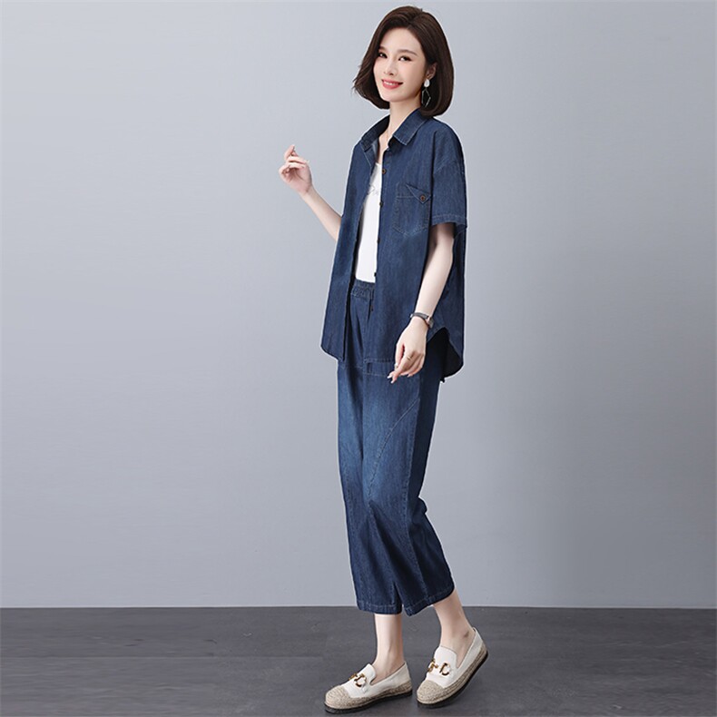 时尚休闲牛仔套装女夏季宽松显瘦两件套,女装套装/套裙,悦见她