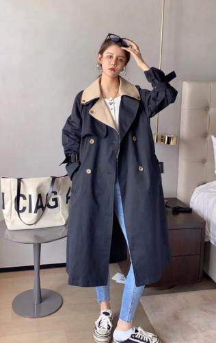 【现货】秋季新款拼接双领子可脱卸长款风衣，女装风衣，你别走