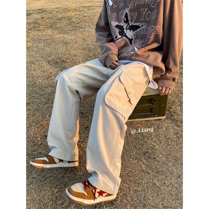 美式高街工装宽松直筒垂感阔腿裤棉715-6-BX20P65(控88），男装休闲裤，星座715-6