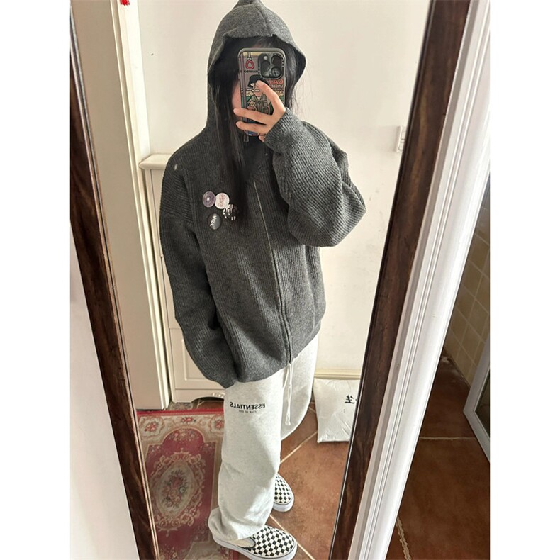 连帽毛衣男秋季慵懒风开衫上衣针织拉链外套男潮MZ37,男装针织衫/毛衣,星座1116A（原606A-3）