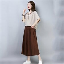 2021年夏季新款休闲时尚两件套装韩版百搭T恤女+阔腿裙裤子套装，女装套装/套裙，简韵佳