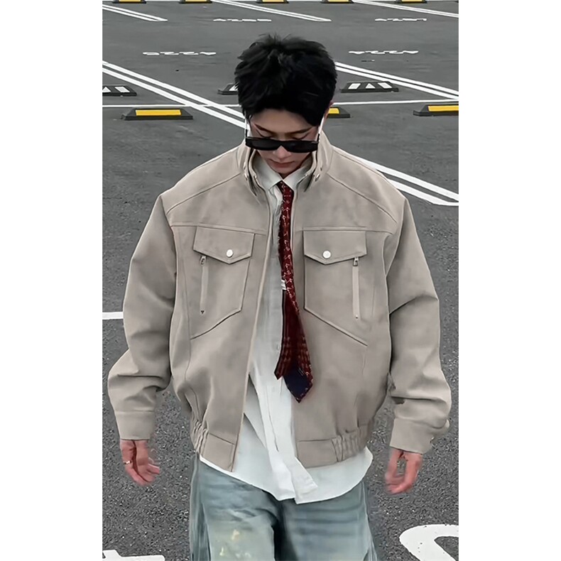 特批P95无差价cleanfit高街正肩扎染PU皮宽松夹克皮衣外套男J5237,男装夹克,电商A001-1