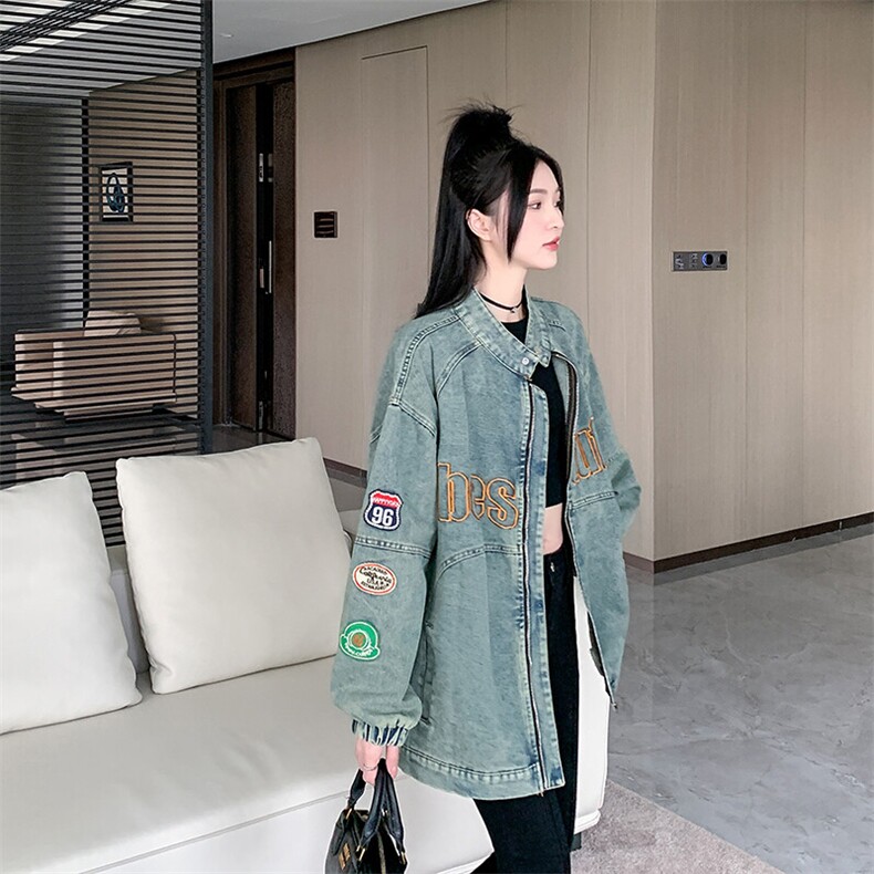 美式复古机车风牛仔外套女2025秋款刺绣重工夹克宽松潮NZ064-88,男装工装外套,星座911-3