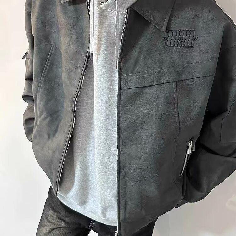 扎染皮衣外套男秋季水洗做旧美式复古衣服春秋款潮牌欧美街头夹克,男装夹克,星座506A