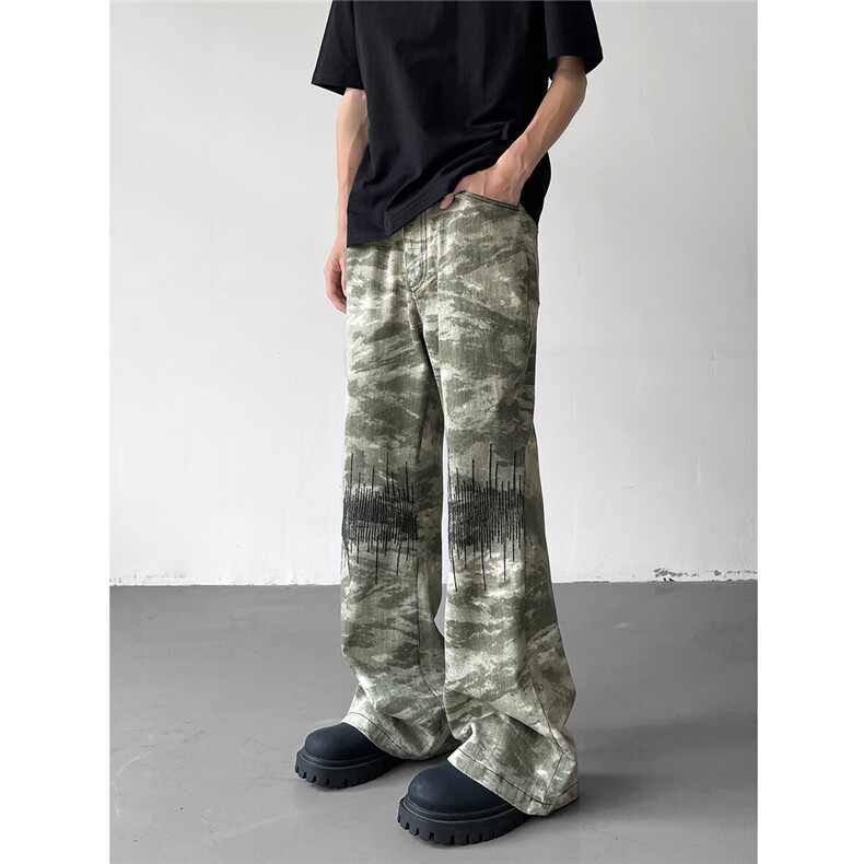 【现货】美式复古迷彩微喇重工心电图刺绣牛仔裤502-K763-P65控89,男装牛仔裤,星座502