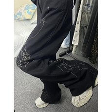 设计感小众手绘图案刺绣牛仔裤男复古渐变宽松直筒阔腿裤NU52，男装牛仔裤，星座1116A（原606A-3）