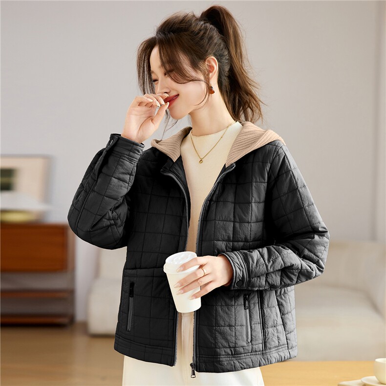 叶笙衣82559毛线帽相拼口袋拉链棉衣,女装棉衣/棉服,叶笙衣