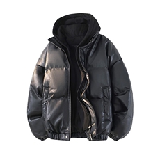 现货假两件pu皮衣棉服外套男冬季新款加厚美式高街棉衣M106-P120，男装皮衣，星座308B-2