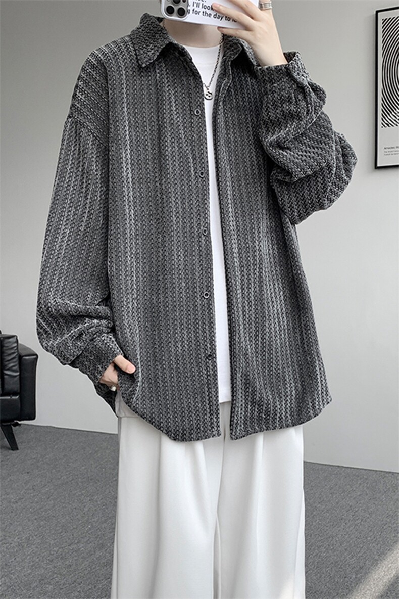 8XL-M鱼骨纹小香风衬衫男生春秋衬衣宽松慵懒垂感外套CS29009P45,男装衬衫,电商B312