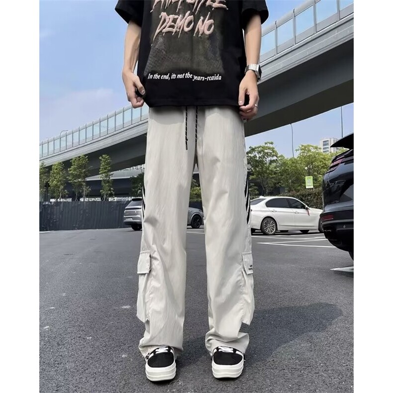 美式条纹休闲裤男夏季潮牌拼接工装裤高街直筒宽松长裤B8600-p42,男装工装外套,星座1008