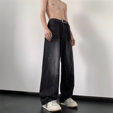 高街牛仔裤男韩版潮涂鸦印花个性2025春季ins宽松长裤RK1280-P45，男装牛仔裤，星座412-2