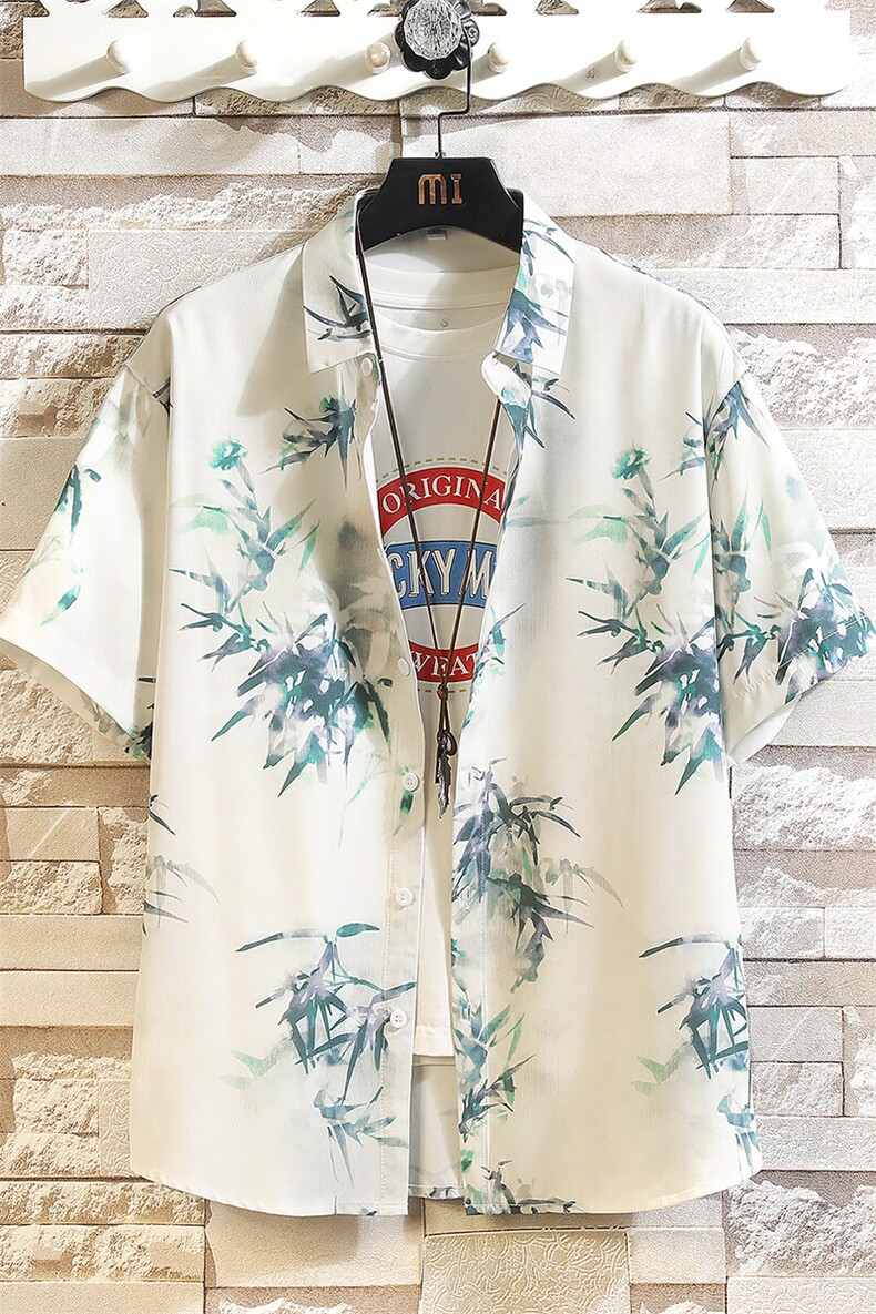 精品花衬衫大码男短袖夏季痞帅休闲上衣服外套翻领衬衣A012/P35,男装衬衫,电商A012