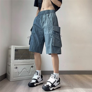 工装短裤男夏季薄款潮牌美式宽松日系运动中裤机能休闲五分裤图片