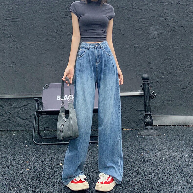 阔腿牛仔裤女小个子2025春秋新款宽松高腰垂感直筒拖地长裤子春装,男装牛仔裤,星座218-8