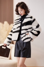复古摩登斑马纹街头毛毛外套女2024冬季新款软糯潮流百搭皮草上衣，女装皮草，美拉德工厂直营店