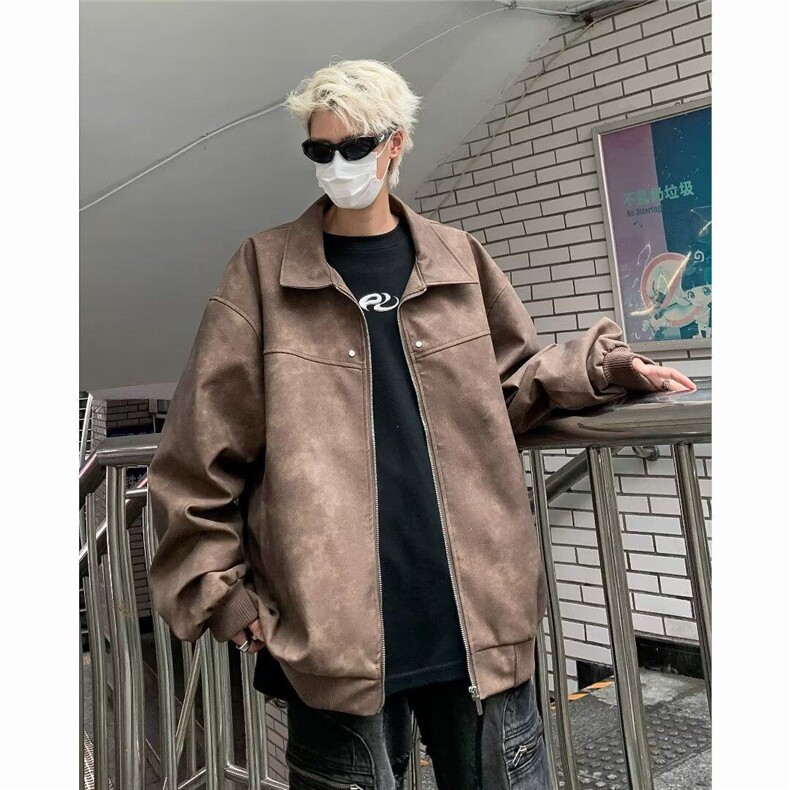 皮衣夹克男韩版潮流高街帅复古2025春季新款ins宽松外套W5748-P77,男装夹克,星座412-2