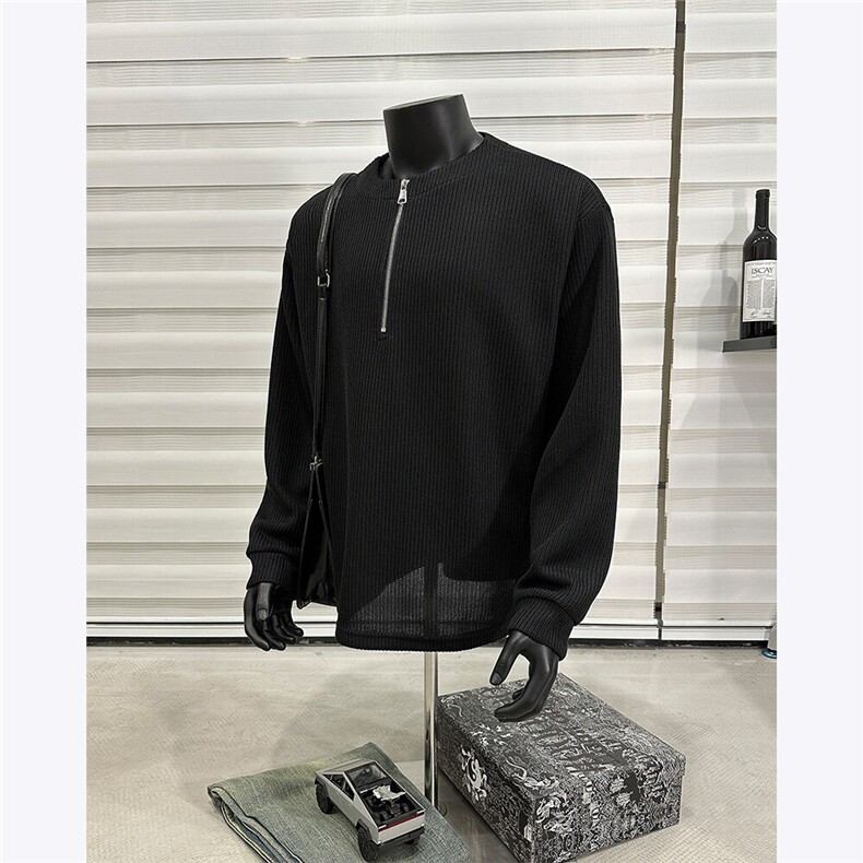 假模图美式亨利领半拉链长袖T恤男2026新款春季设计感外套P48，男装T恤，电商C306-1