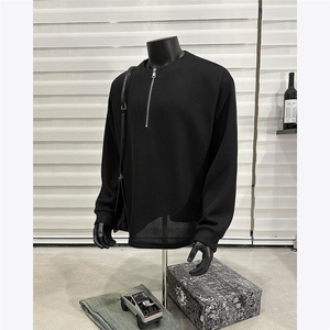 假模图美式亨利领半拉链长袖T恤男2026新款春季设计感外套 P48，男装T恤，电商C306-1