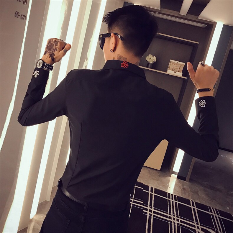 2026秋痞帅小伙手臂刺绣修身显瘦长袖衬衫男CS39C/P50控78特,男装衬衫,电商A243