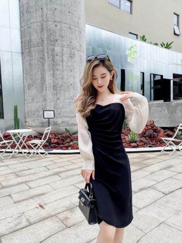 显瘦褶皱连衣裙，女装连衣裙，艾丹迪蔓