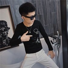 5秋季长袖修身T恤水仙刺绣社会小伙韩版潮男打底衫C301B-CT16，男装T恤，电商C301B