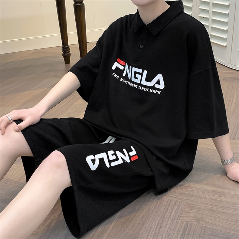 夏季港风运动休闲短袖POLO衫套装男情侣半袖短裤两件潮6623-P60,男装Polo衫,电商A441-1