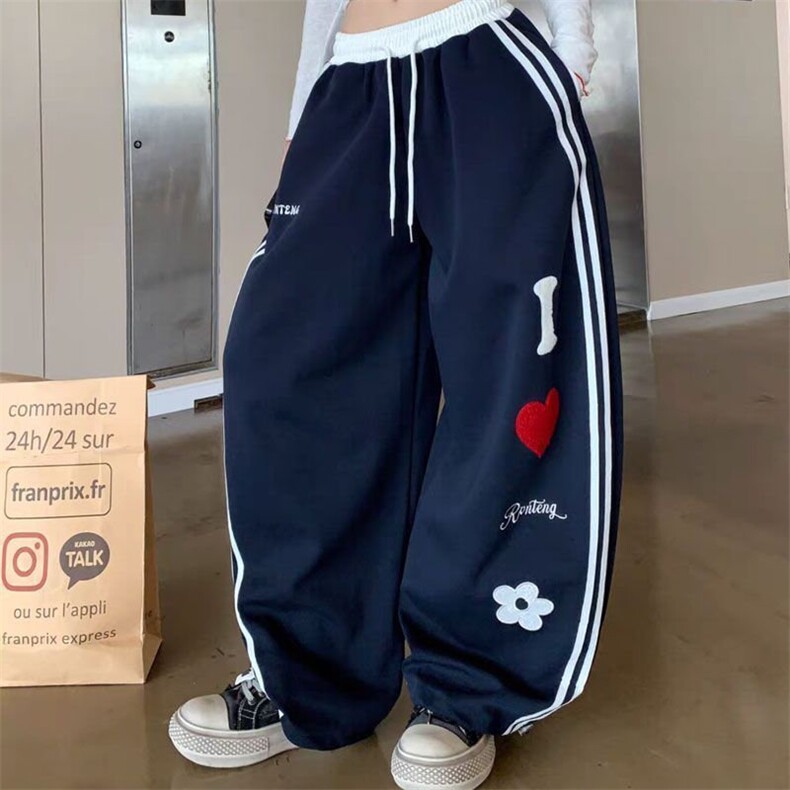 AK2158-P50原版做工刺绣+复黑底纯棉华棉复合阔腿裤,女装休闲裤,星座617A-2