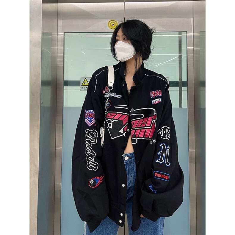 美式高街机车夹克外套男女春秋oversizec潮牌休闲情侣刺绣棒球服,男装夹克,星座506A