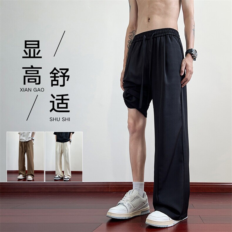 红木地板夏季冰感卫裤休闲长裤百搭阔腿直筒拖地裤A436-2515-P45,男装休闲裤,电商A436