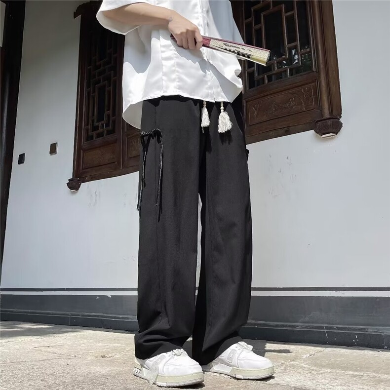 立体包边男款夏季风潮牌设计感大码宽松阔腿直筒长裤子K2840,男装休闲裤,星座1116A-1（原606A）