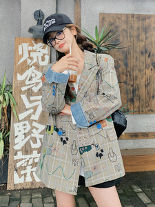 独特超好看涂鸦西装外套女春秋2025新款设计感小众休闲学院风西服图片