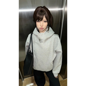 抖音得物品质 26春装美式重磅结构斜拉链高领连帽卫衣开衫外套W61图片