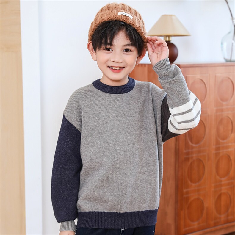 时尚儿童秋冬季新款安迪绒撞色针织衫舒适保暖男童女童毛衣外套，童装卫衣/绒衫，绒颖羊绒