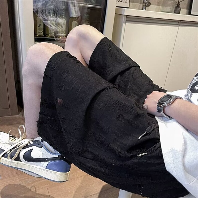 夏款男短款破洞镂空休闲五分短裤D35P33,男装牛仔裤,星座1013-1