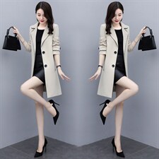 2023春装新款韩版时尚优雅修身显瘦系带中长款风衣外套，女装风衣，姿衣坊