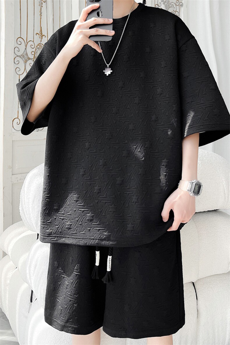 2024夏季新款旋律风车大码肌理感T恤套装M-5XHQ24425-P60,男装T恤,电商A022