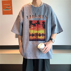 电商DSA028-ML23Q02P3095棉5氨纶夏季新款港风麻料短袖T恤男，男装T恤，电商A028