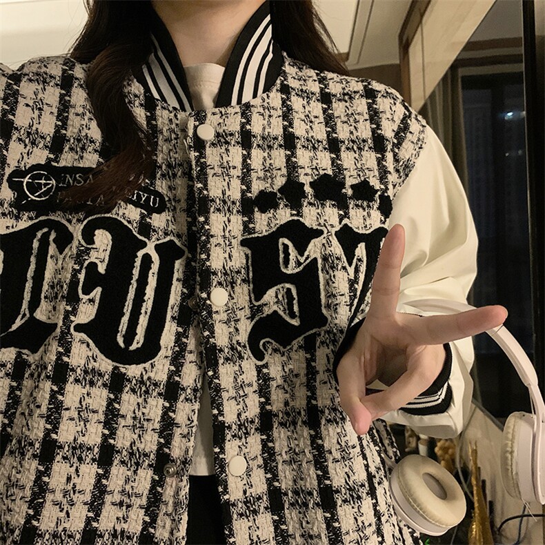 美式棒球服女秋冬刺绣拼接皮袖复古夹克情侣宽松翻领外套C669-75,男装夹克,星座911-2(原星座613-2）