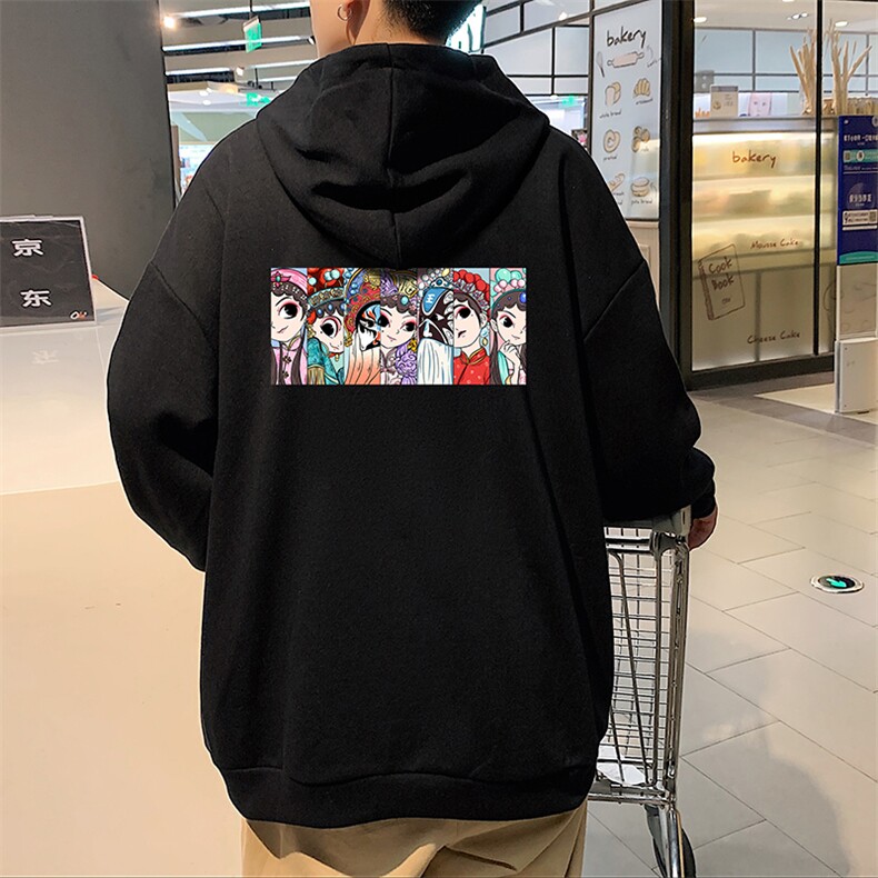KS21250-P38京剧脸谱风连帽开衫卫衣男运动外套大码班服,男装卫衣,电商A040