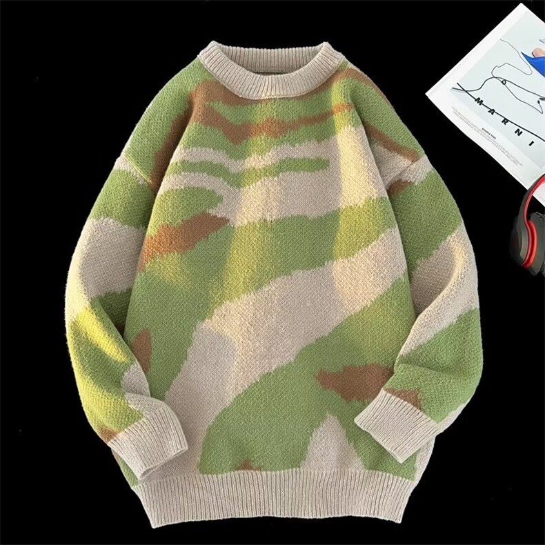 撞色条纹慵懒风男女冬季宽松复古情侣新款针织毛衣外套YM102-P48,男装针织衫/毛衣,星座1008