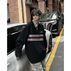【有货】DC22-特P60撞色拼接设计感条纹破洞卫衣男女美式秋衬衣，男装卫衣，星座603-2
