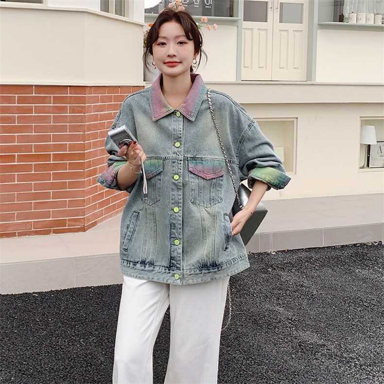 美式复古牛仔外套女2025春季新款盐系宽松小个子休闲渐变夹克上衣,女装短外套,浙宝305