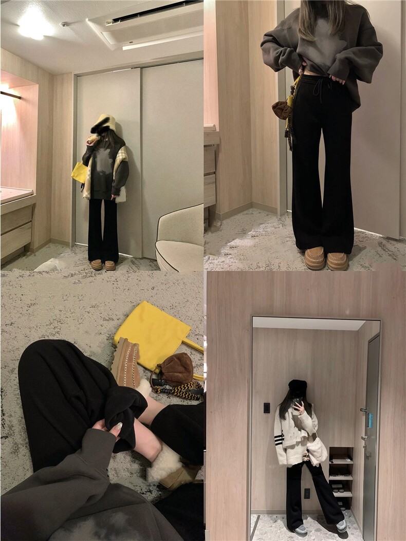 加绒微喇裤480g秋冬季显瘦黑色高腰喇叭裤休闲裤微喇长裤女,女装休闲裤,云美莎专业女裤-全店现货