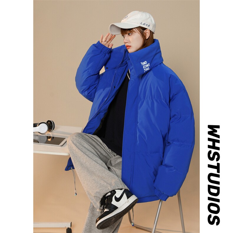 中性克莱因蓝棉衣男冬季加厚面包服潮可脱卸领棉袄美式外套潮牌，男装棉衣，电商A409-1