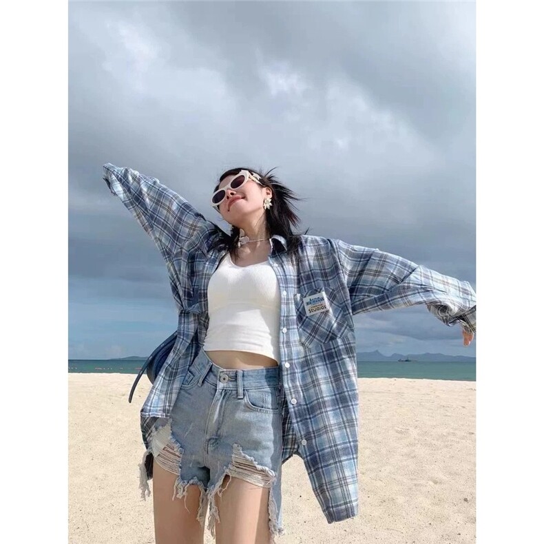 格子长袖衬衫男女美式复古春夏2025新款设计感小众LSC135P35,男装衬衫,星座1013-5